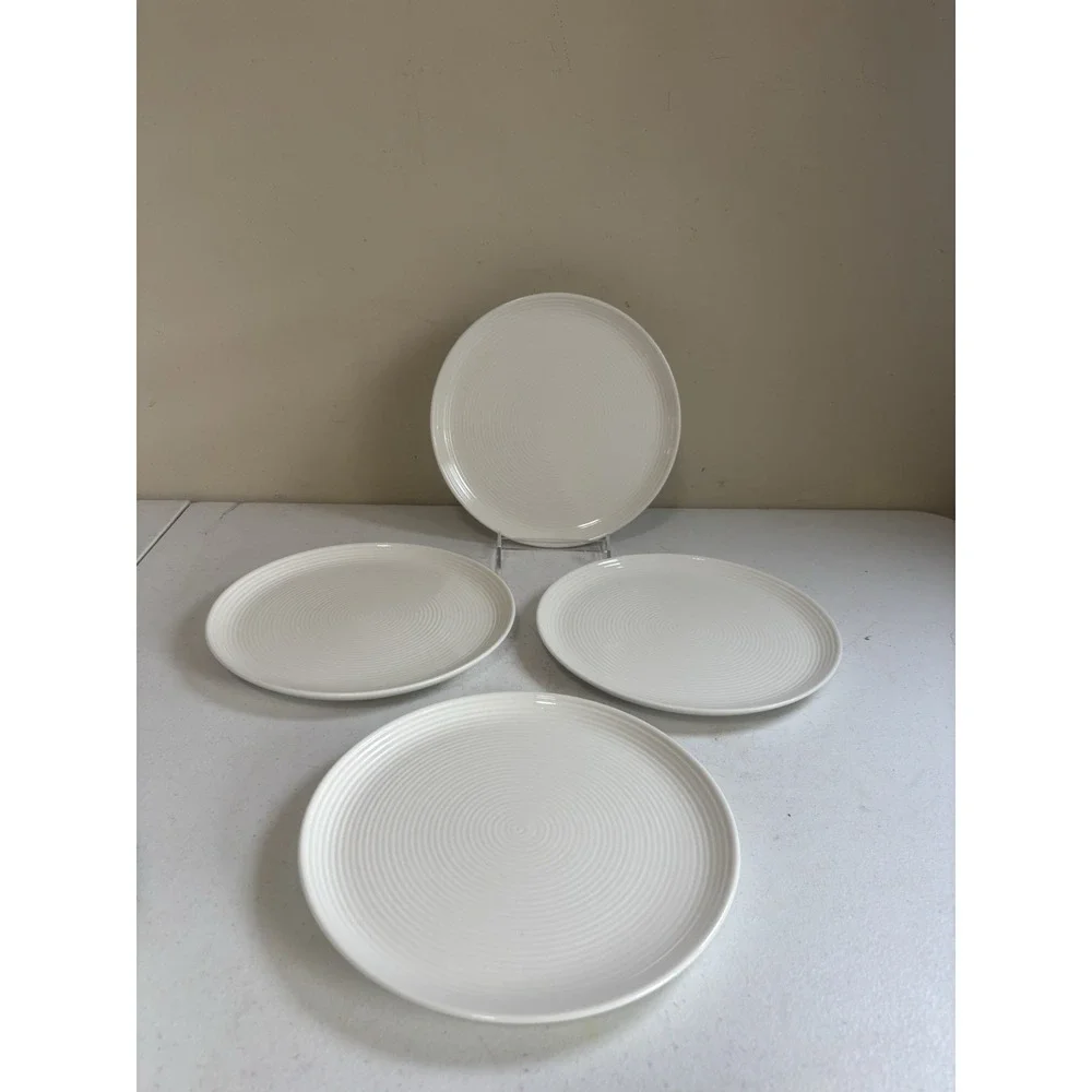 JAMIE OLIVER Ridges CREAM Luncheon Plates Embossed RINGS 8.5